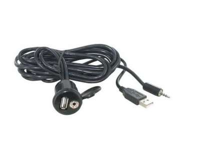  USB inbouwsocket-AUX in - 180 cm kabel - inbouwdiamter 30mm