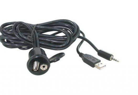  USB inbouwsocket-AUX in - 180 cm kabel - inbouwdiamter 30mm