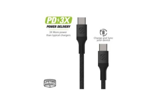 Datakabel usbC - usbC Scosche Braided 1.2m zwart