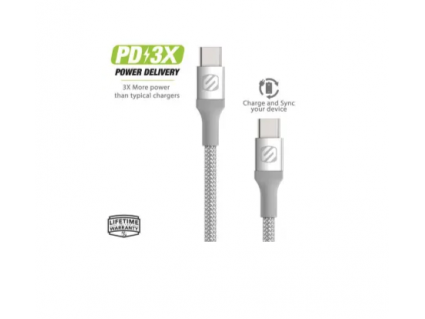 Datakabel usbC - usbC Scosche Braided 1.2m zilver