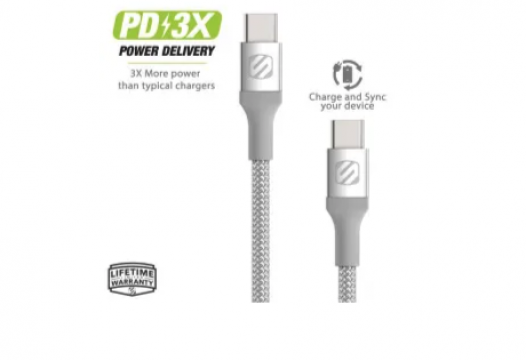 Datakabel usbC - usbC Scosche Braided 1.2m zilver