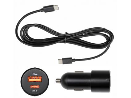 Lader 12/24V Brodit Dual usbA + usbC 2.4A QC 3.0 1.5m zwart