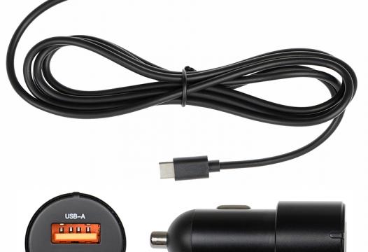 Lader 12/24V Brodit Dual usbA + usbC 2.4A QC 3.0 1.5m zwart